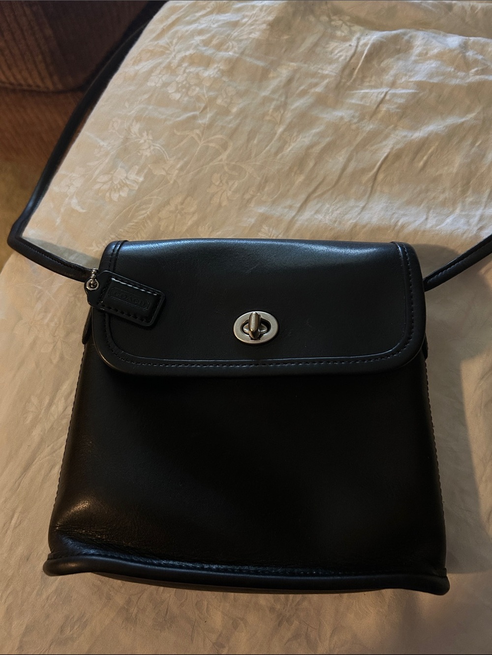 Coach Black Leather Crossbody with Turnlock Detail
